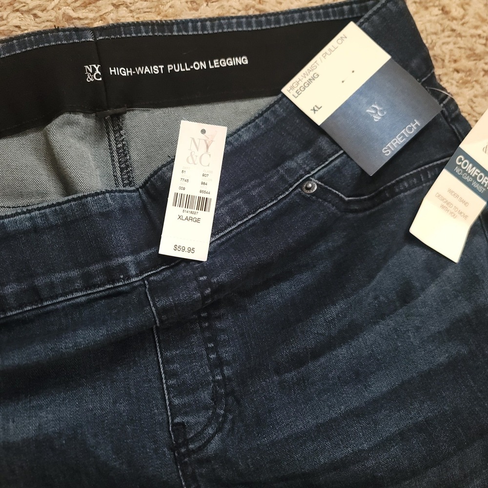 NY&C Leggings Women XL Dark Wash High-Waist Pull-On Stretch Denim Jeggings